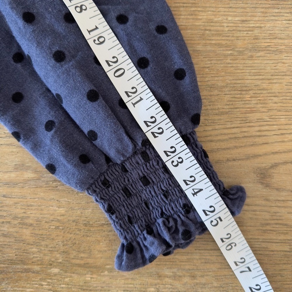 ZARA Polka Dot Smocked Ruffle Crop Top-Long Balloon Sleeve-Boho Festival-Blue - Picture 9 of 16